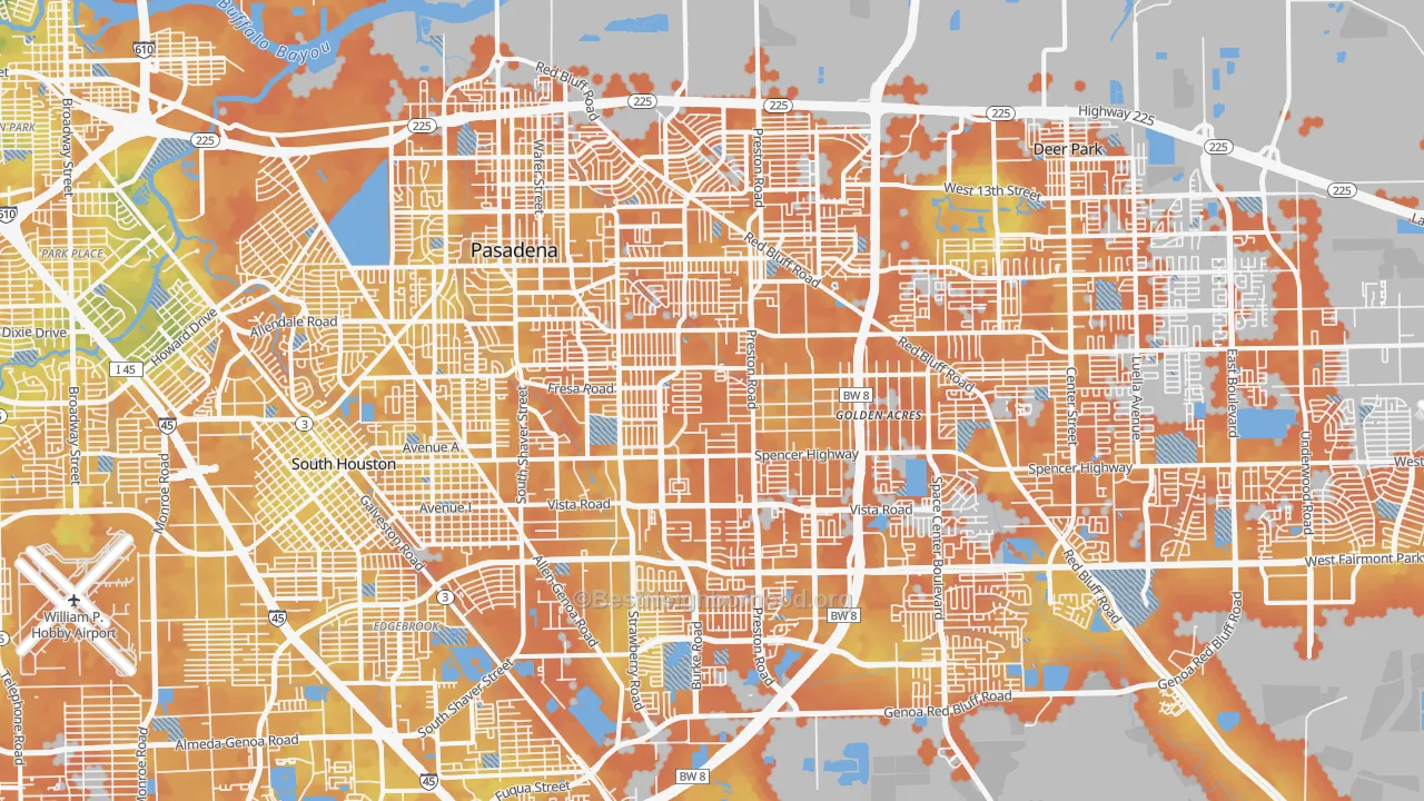 Bike Grade map of Pasadena, TX
