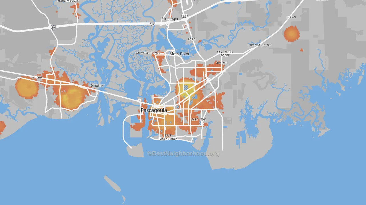 Bike Grade map of Pascagoula, MS