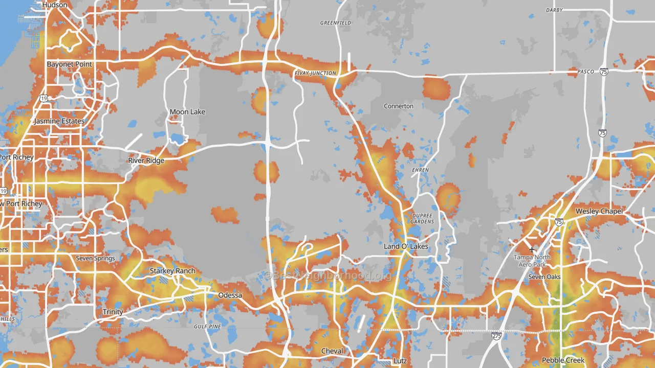 Bike Grade map of Pasco County, FL