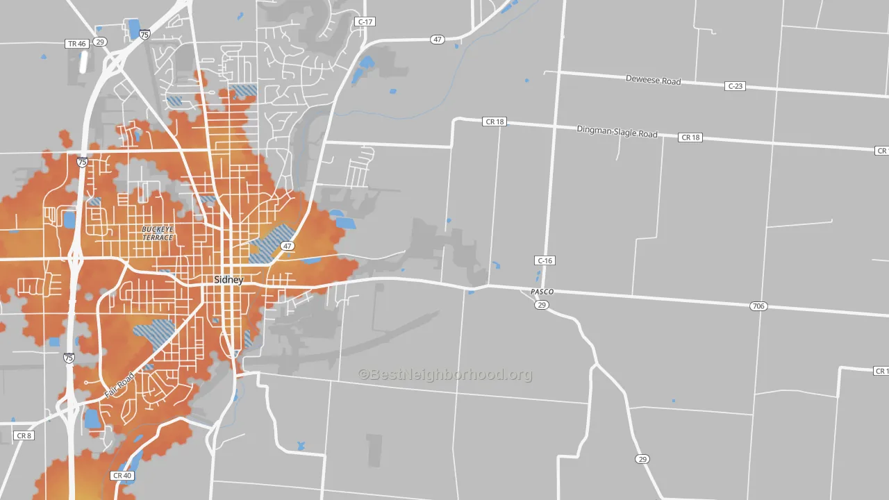 Bike Grade map of Pasco, OH