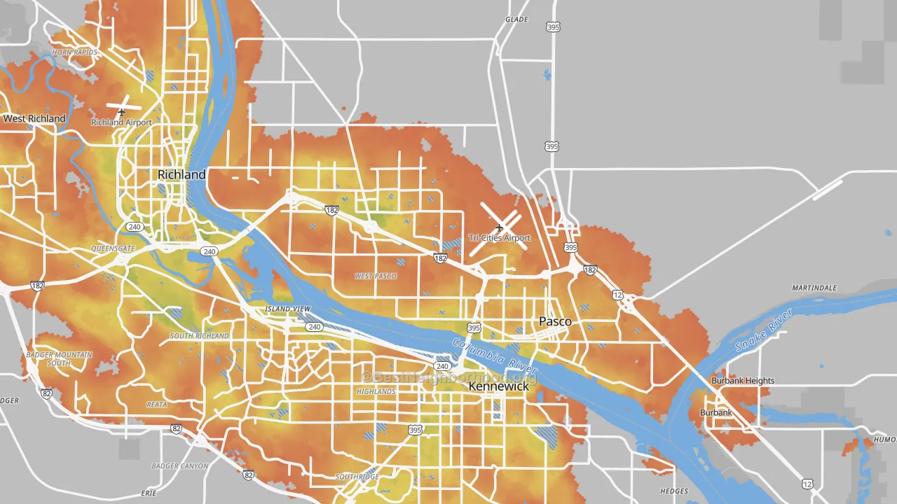 Bike Grade map of Pasco, WA
