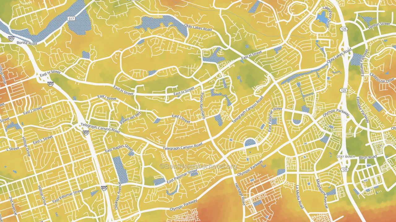 Bike Grade map of Paseo Ranchoero, Chula Vista, CA