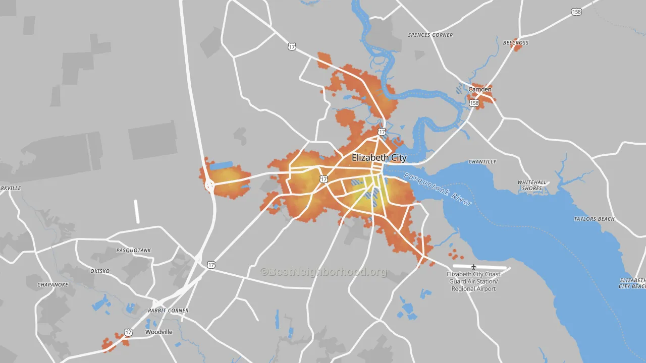 Bike Grade map of Pasquotank County, NC