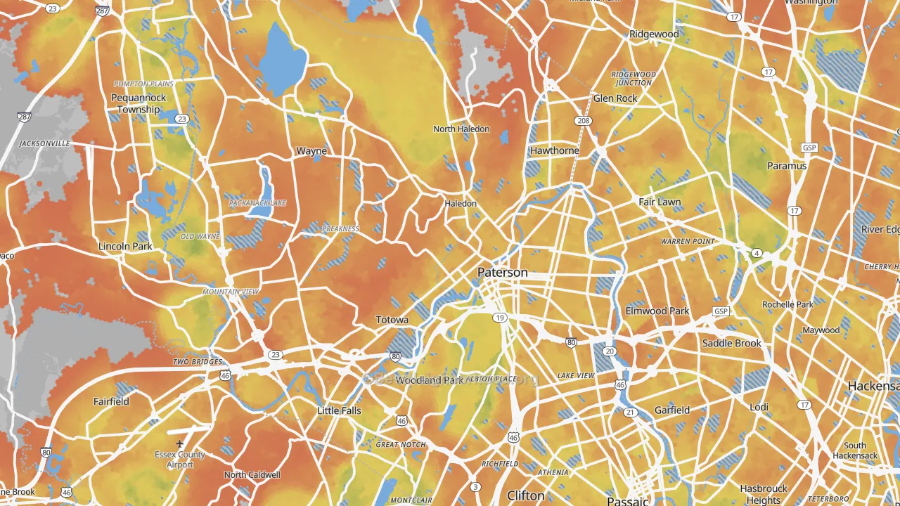 Bike Grade map of Passaic County, NJ
