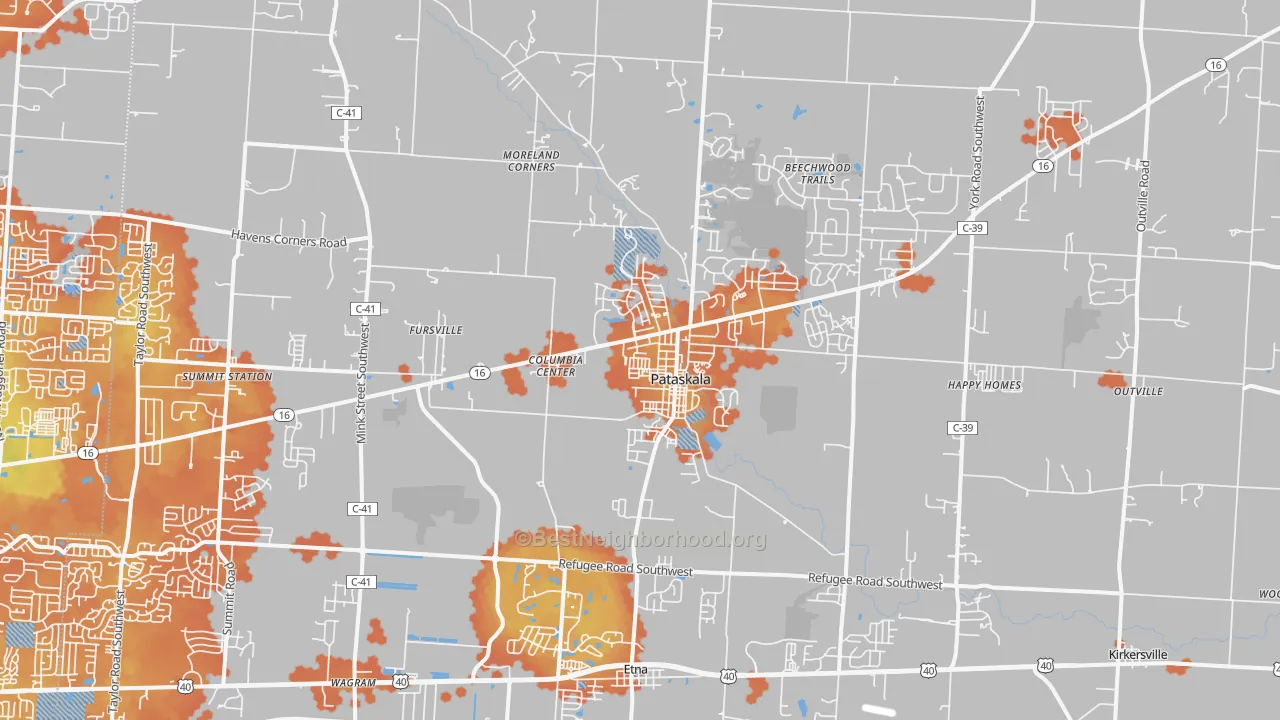 Bike Grade map of Pataskala, OH