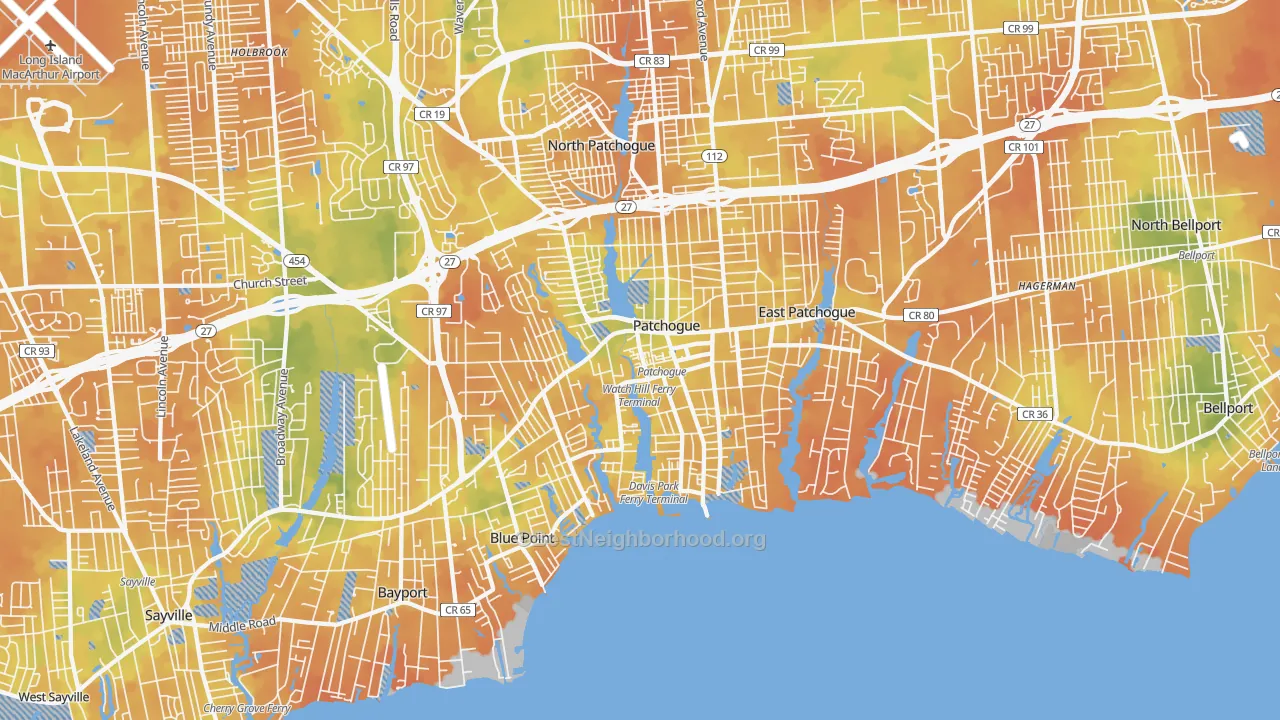 Bike Grade map of Patchogue, NY