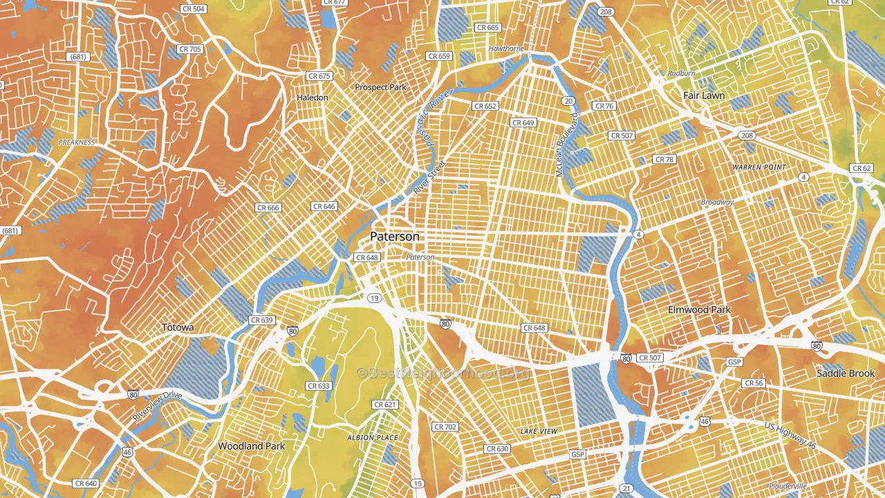 Bike Grade map of Paterson, NJ