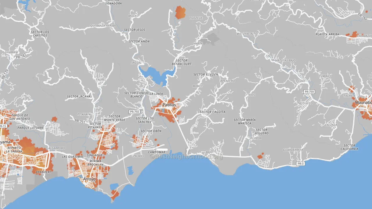 Bike Grade map of Patillas Municipio, PR