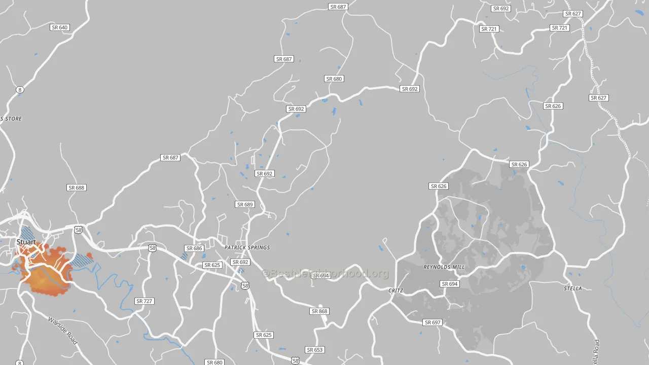 Bike Grade map of Patrick Springs, VA