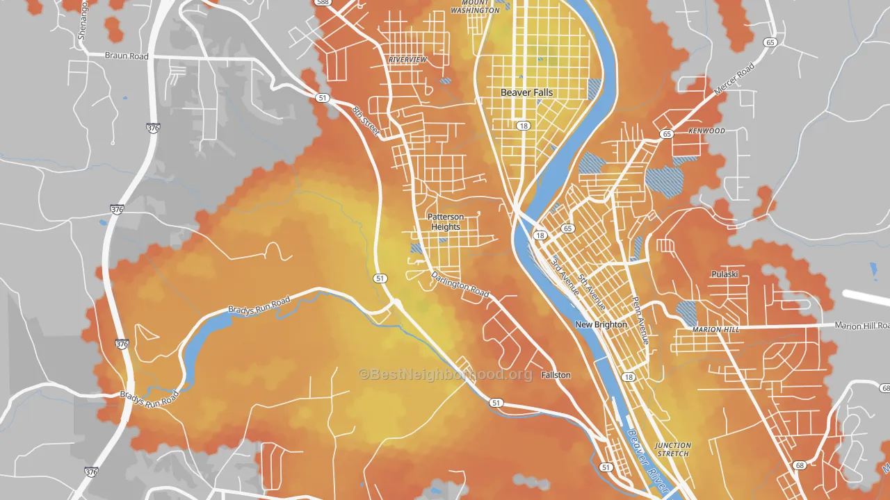 Bike Grade map of Patterson Heights, PA