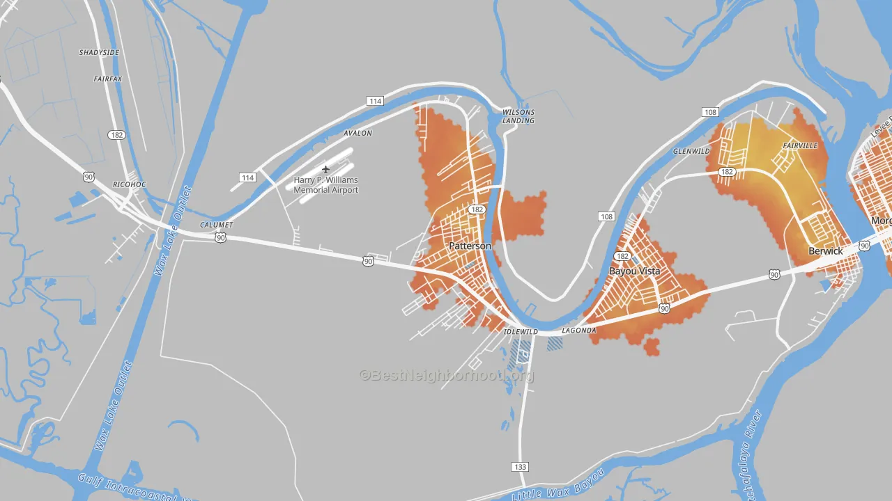 Bike Grade map of Patterson, LA