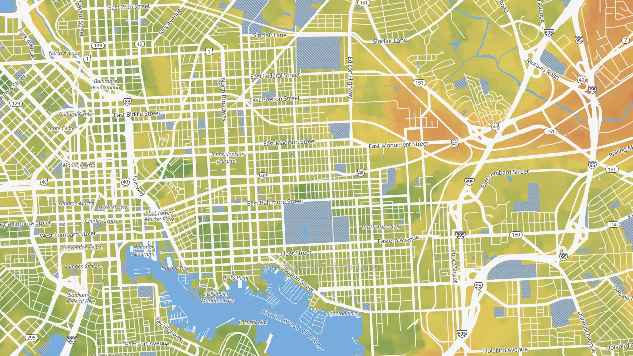 Bike Grade map of Patterson Park, Baltimore, MD