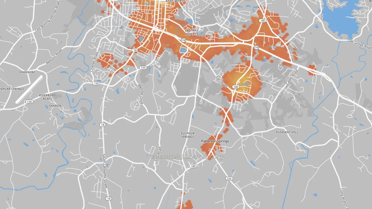 Bike Grade map of Patterson Springs, NC
