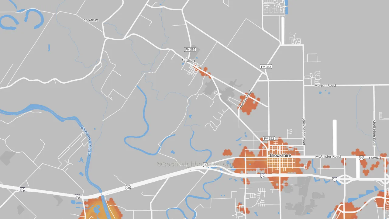 Bike Grade map of Pattison, TX