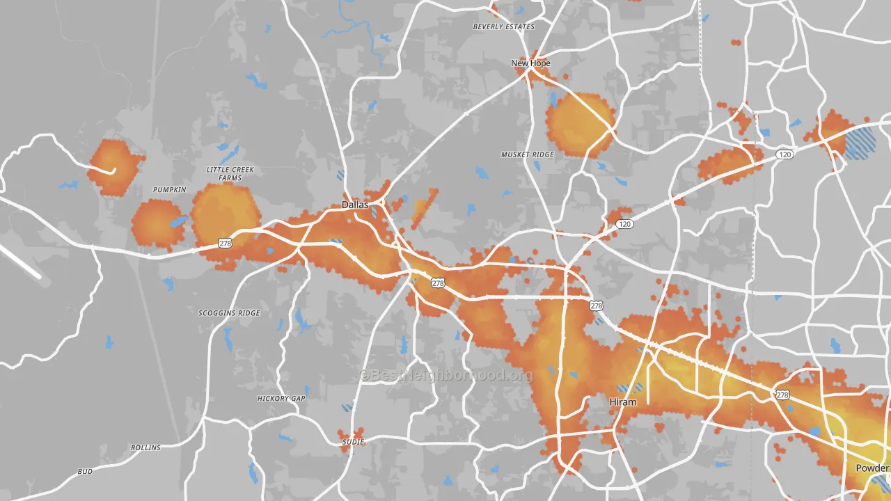 Bike Grade map of Paulding County, GA