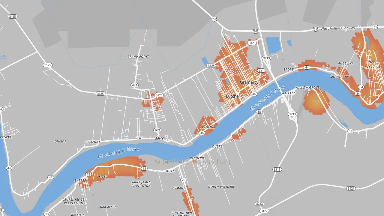 Bike Grade map of Paulina, LA
