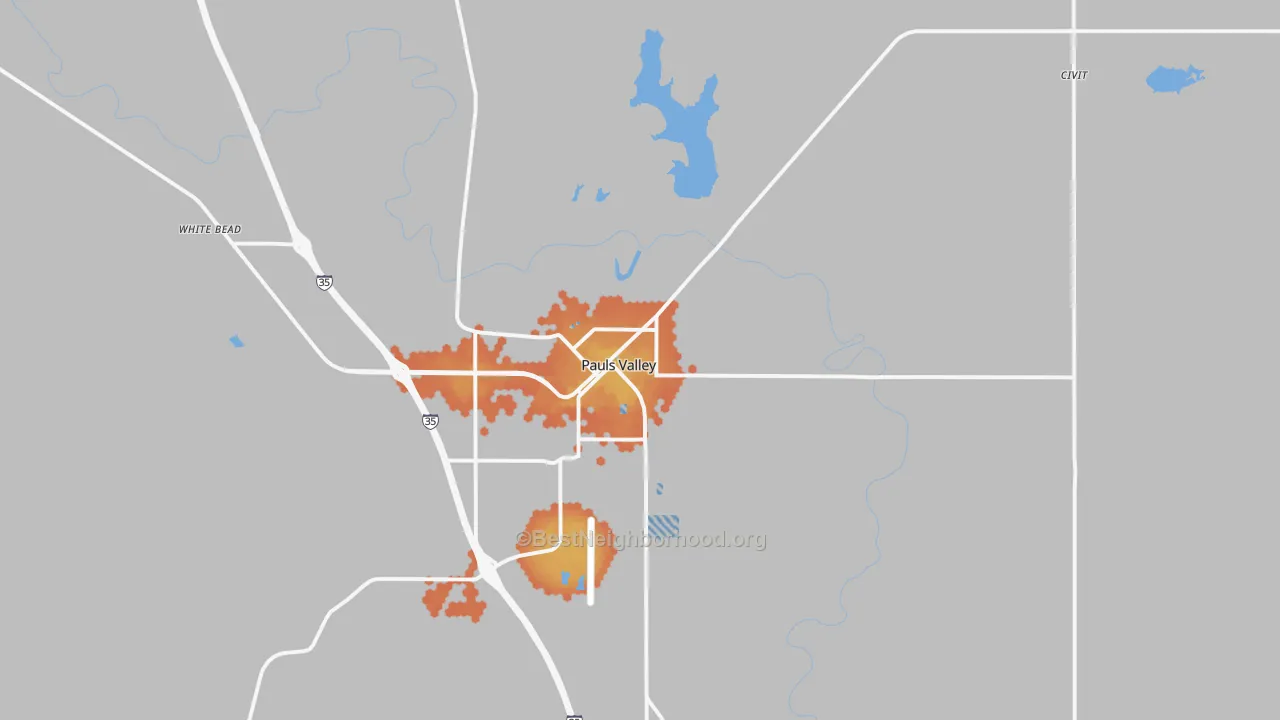 Bike Grade map of Pauls Valley, OK