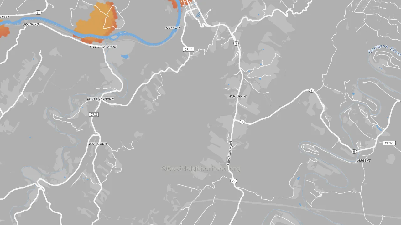 Bike Grade map of Paw Paw, WV