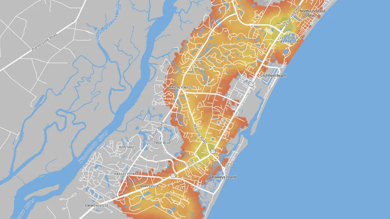 Bike Grade map of Pawleys Island, SC