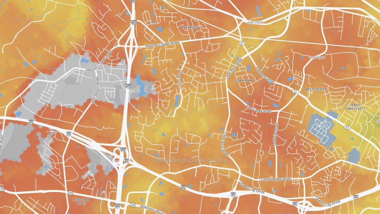 Bike Grade map of Pawtuckett, Charlotte, NC