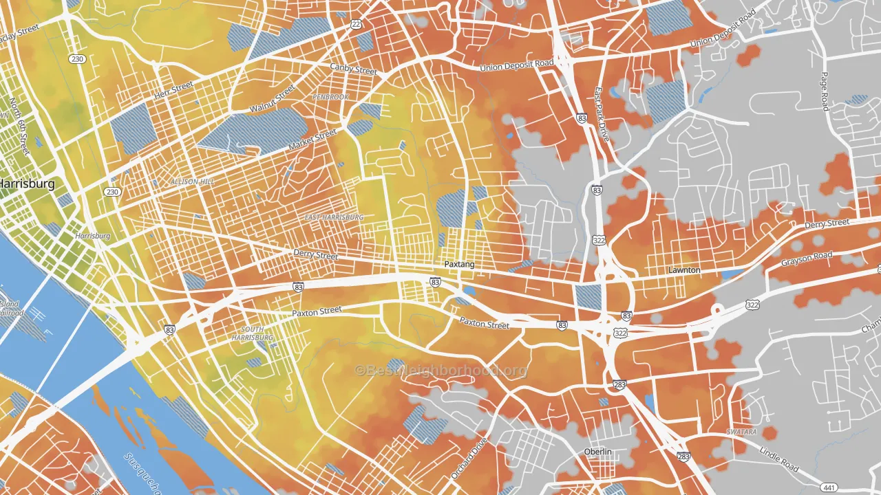 Bike Grade map of Paxtang, PA