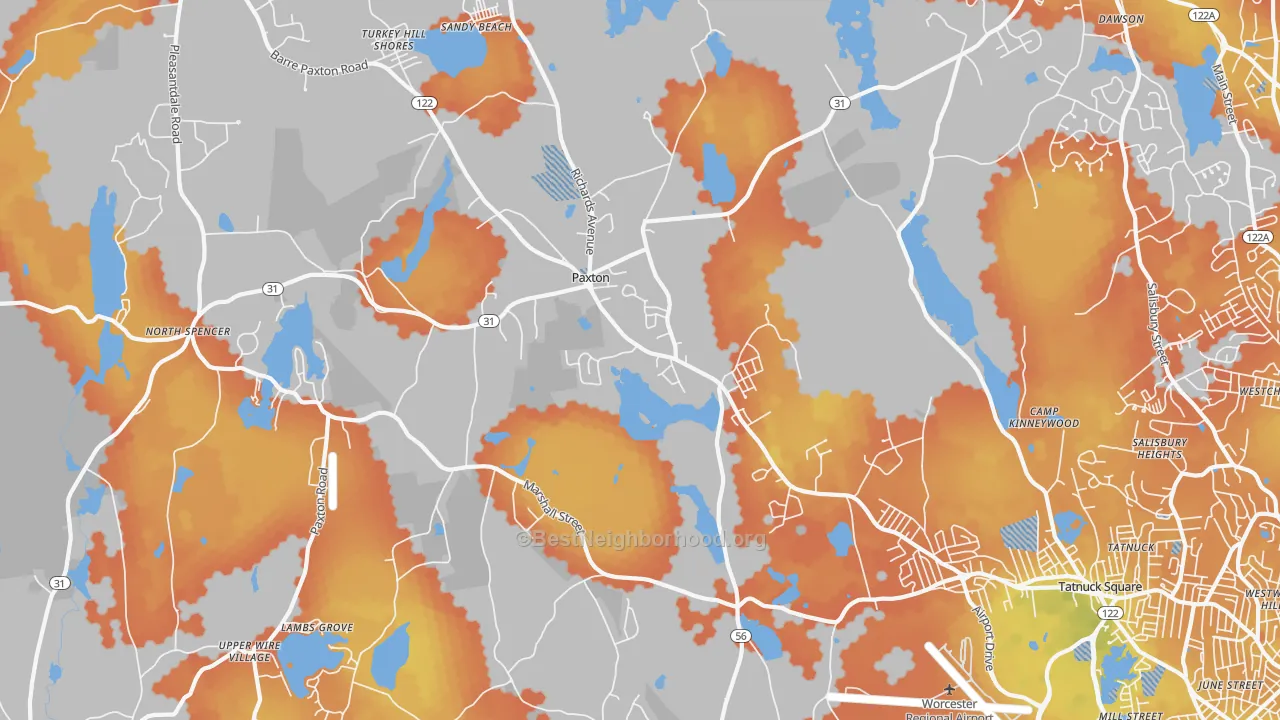Bike Grade map of Paxton, MA
