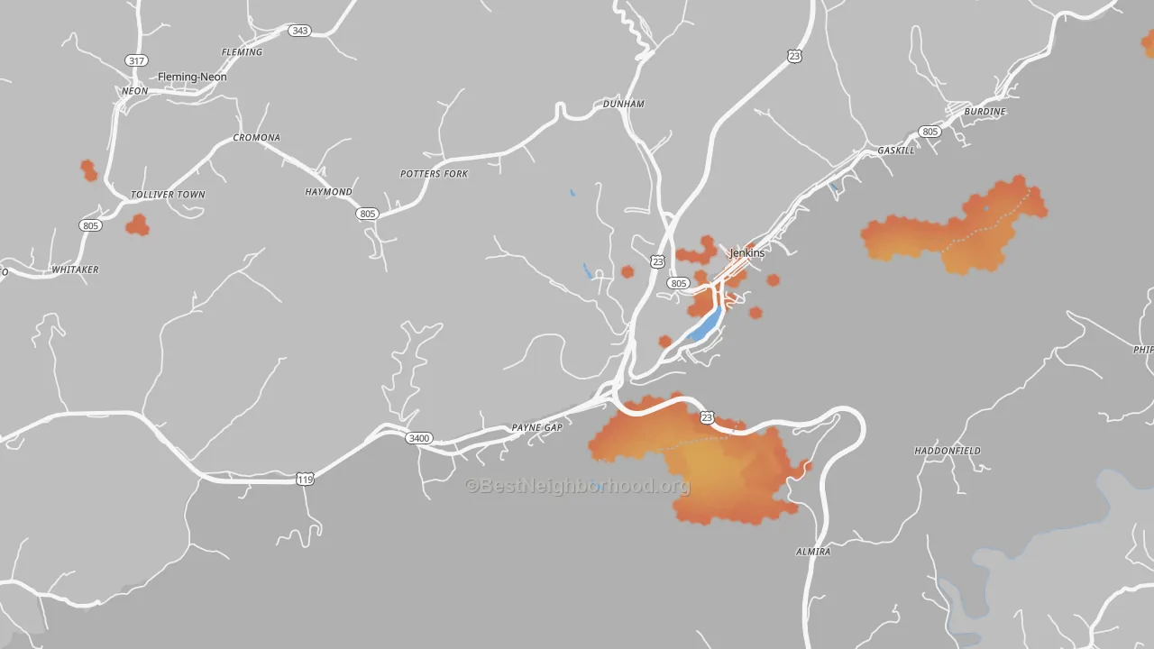 Bike Grade map of Payne Gap, KY