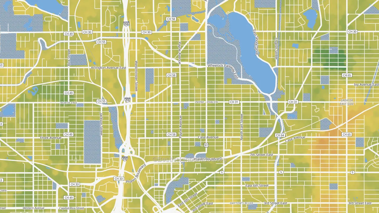 Bike Grade map of Payne Phallen, St. Paul, MN