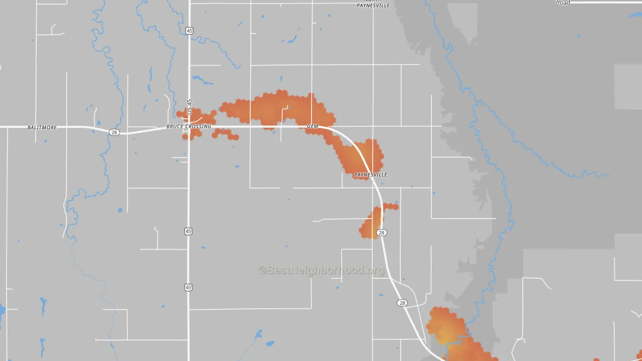 Bike Grade map of Paynesville, MI