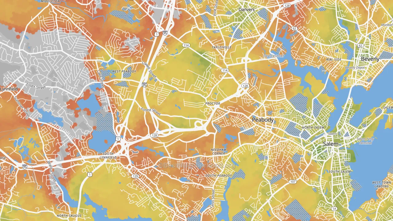 Bike Grade map of Peabody, MA