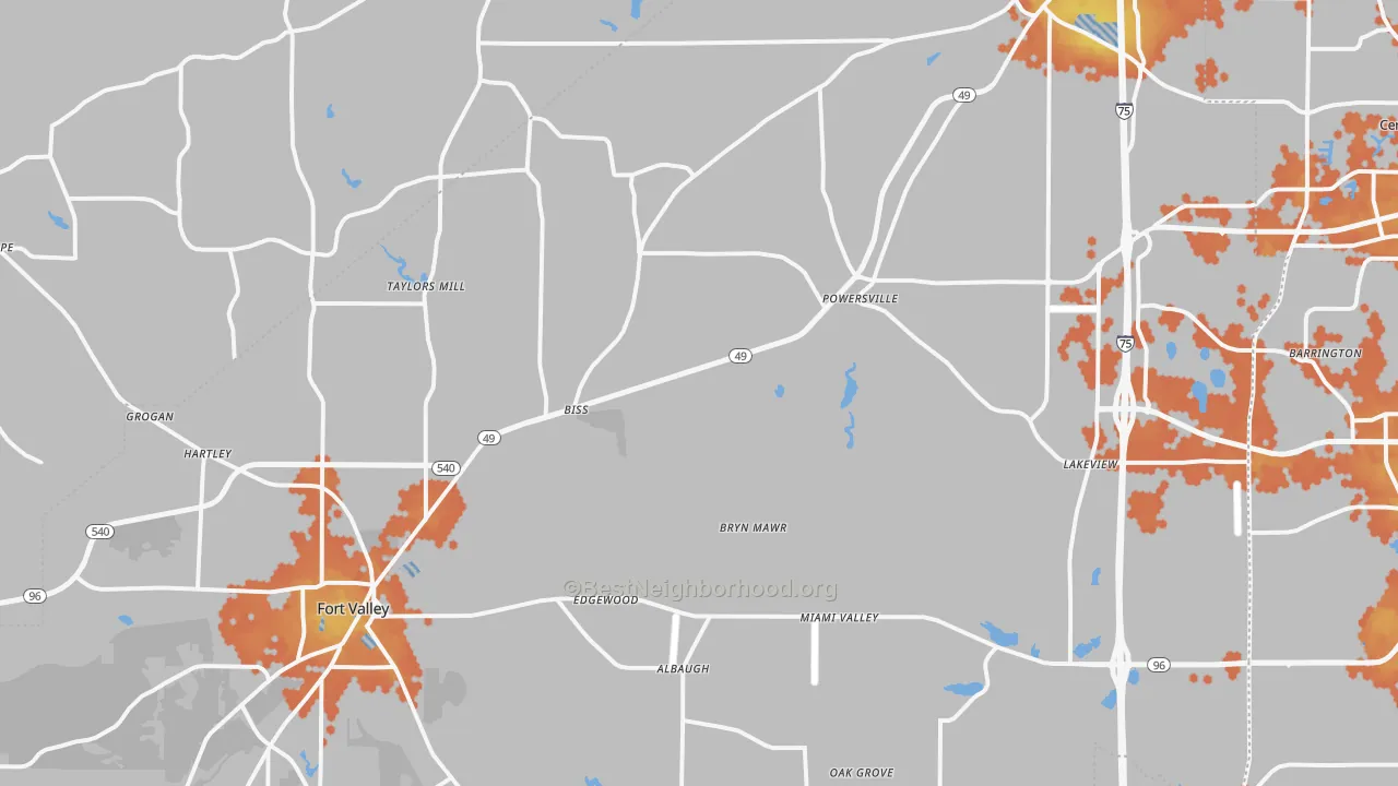Bike Grade map of Peach County, GA
