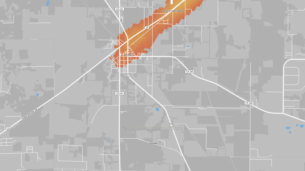 Bike Grade map of Peach Orchard, FL