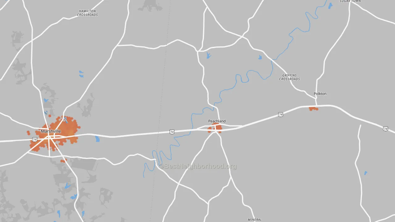 Bike Grade map of Peachland, NC