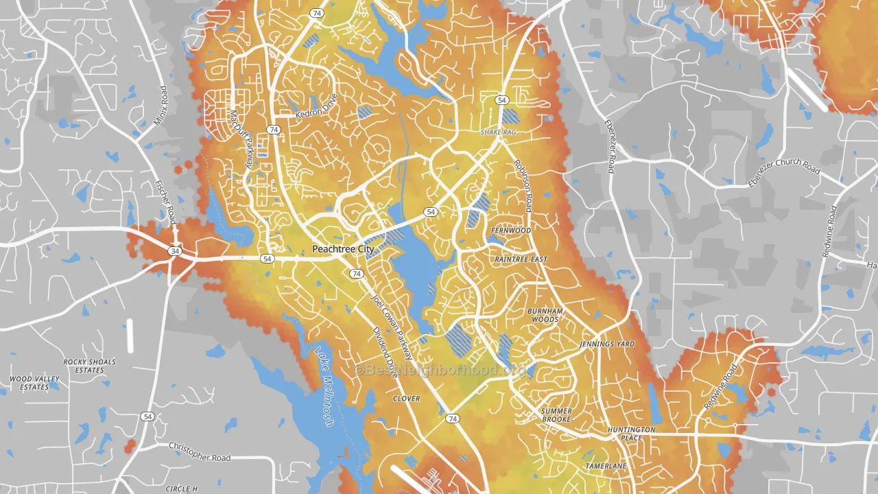Bike Grade map of Peachtree City, GA