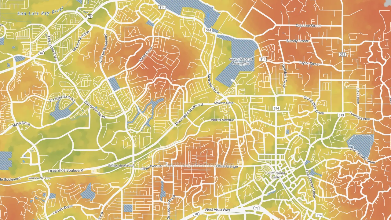 Bike Grade map of Peacock, Oceanside, CA