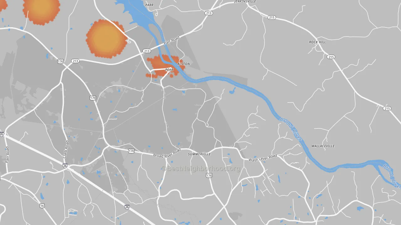 Bike Grade map of Peak, SC