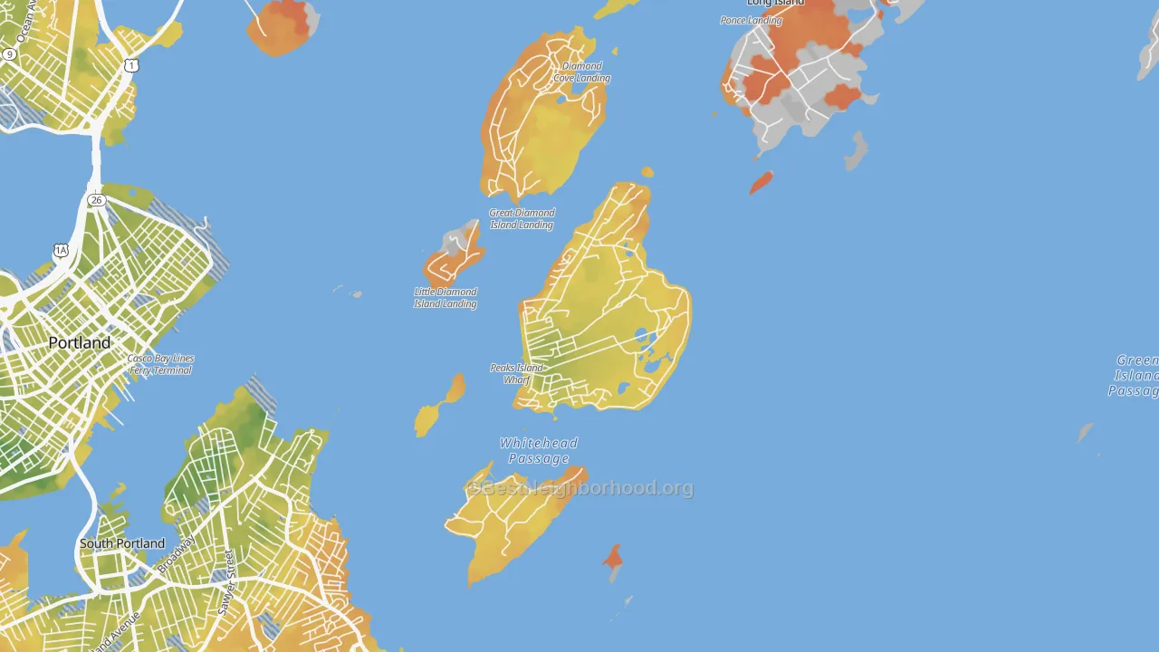 Bike Grade map of Peaks Island, ME
