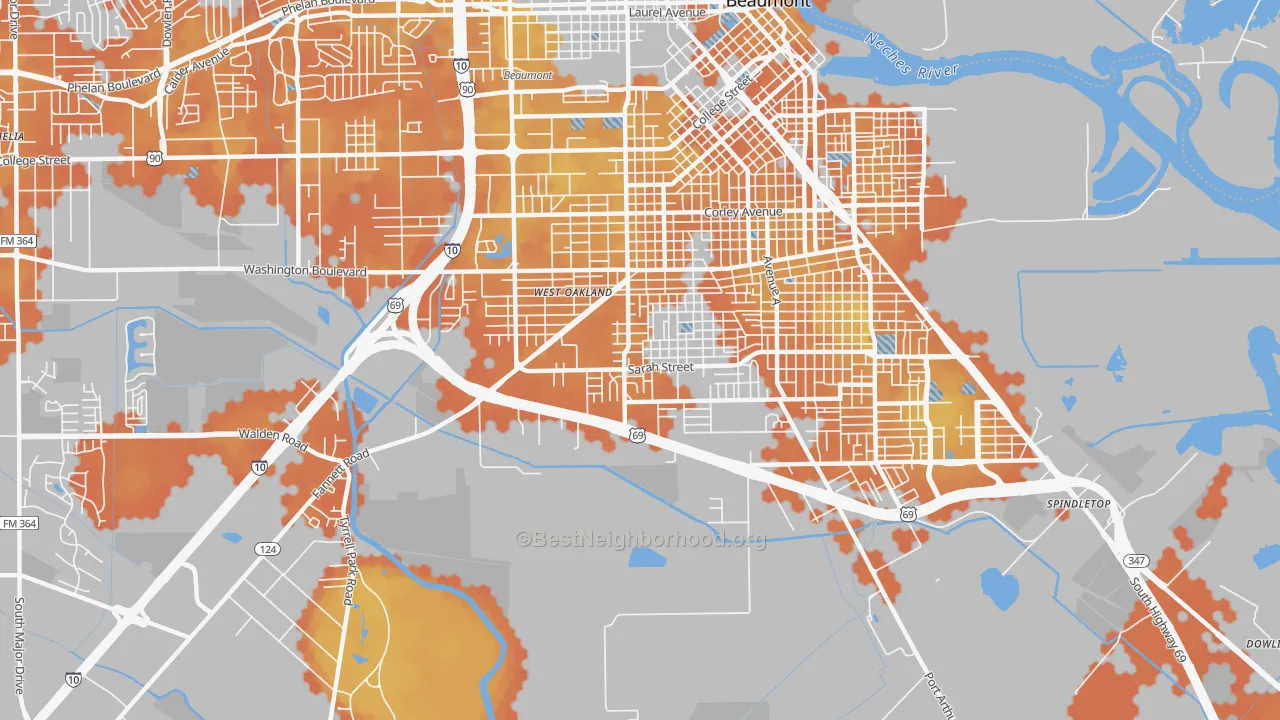 Bike Grade map of Pear Orchard, Beaumont, TX
