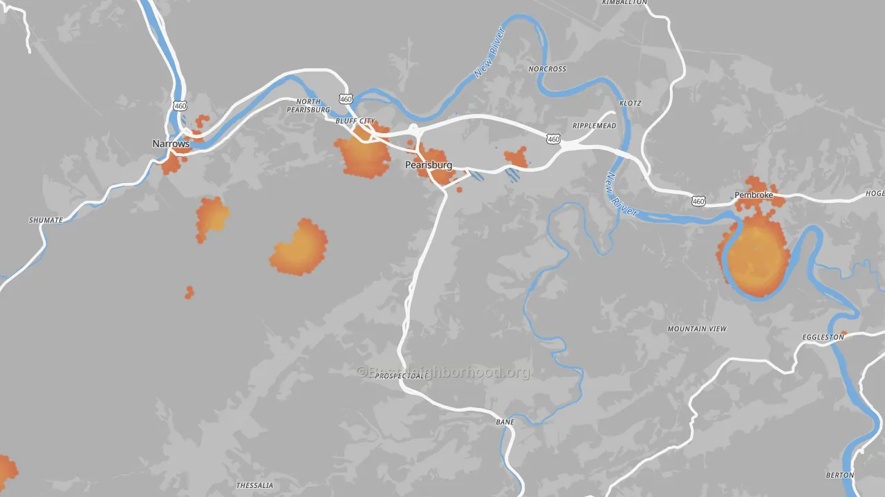 Bike Grade map of Pearisburg, VA