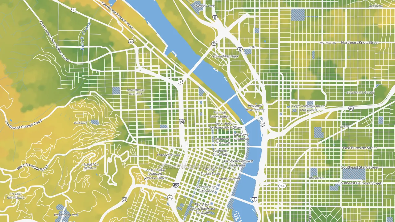 Bike Grade map of Pearl District, Portland, OR