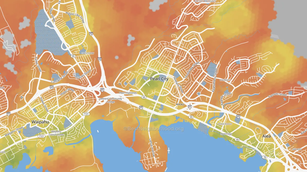 Bike Grade map of Pearl Highlands, Pearl City, HI