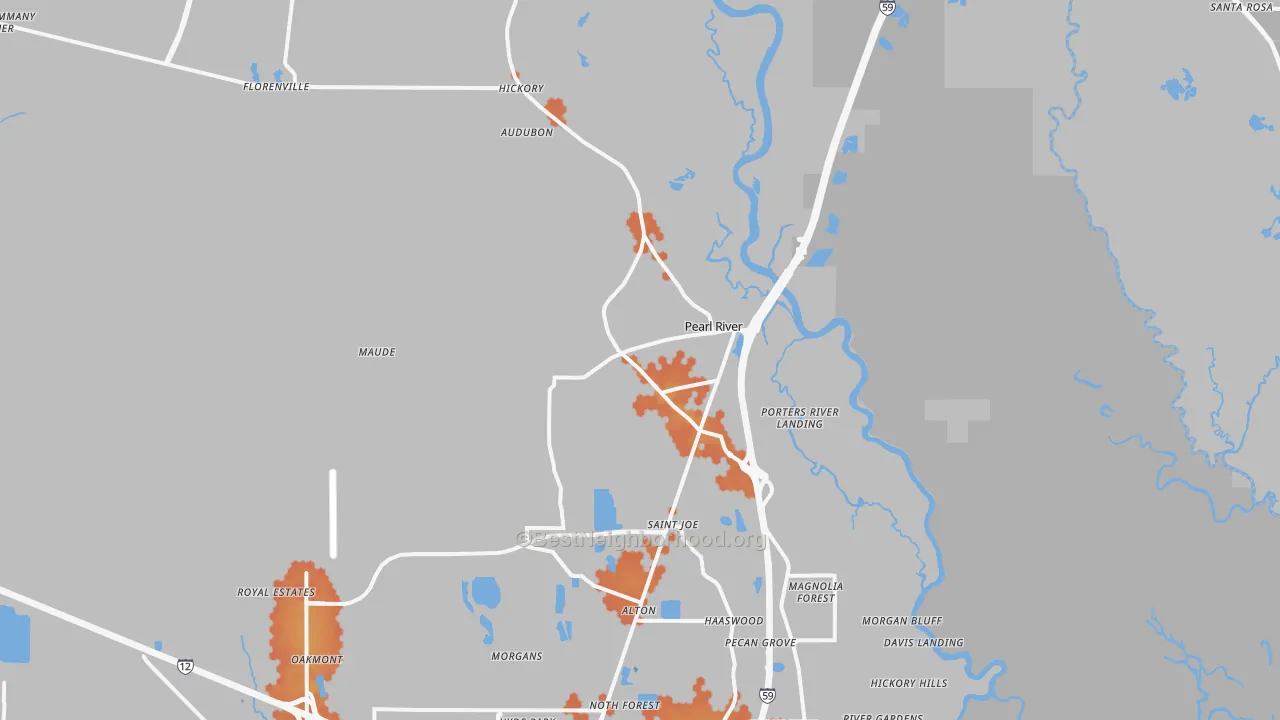 Bike Grade map of Pearl River, LA