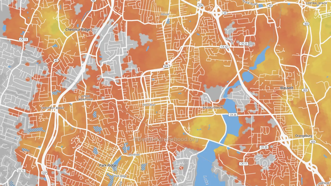 Bike Grade map of Pearl River, NY