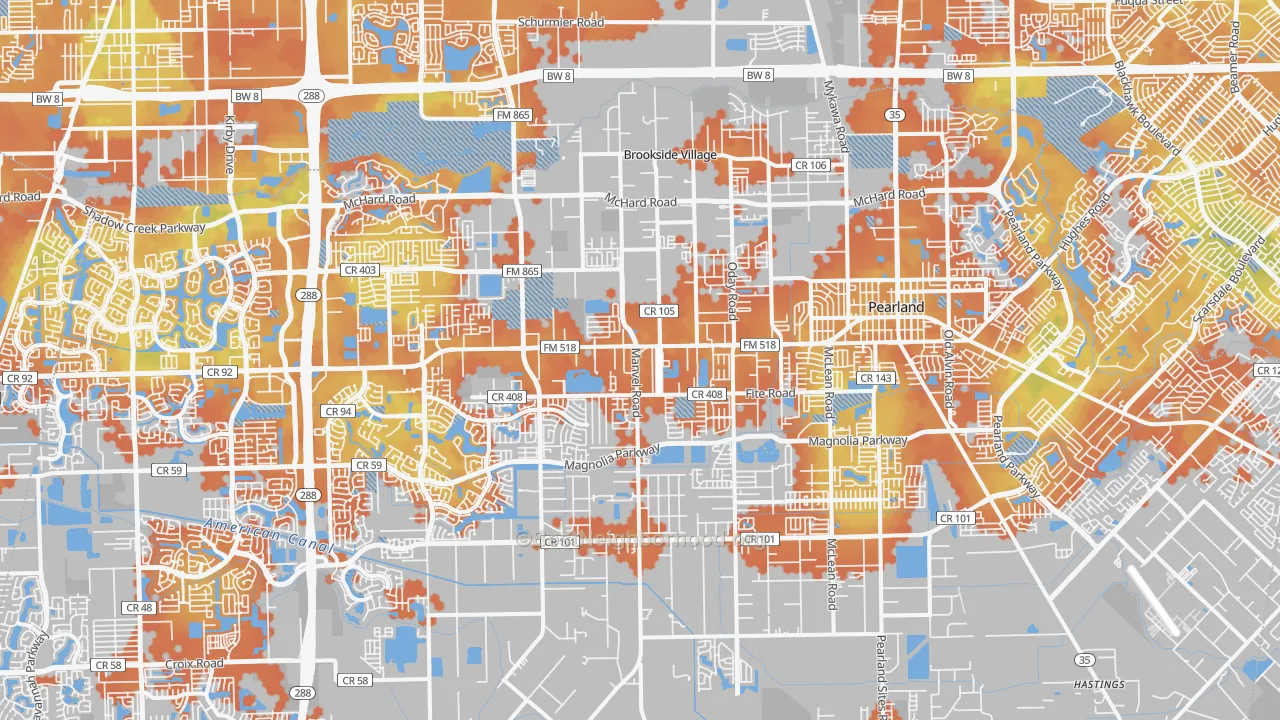 Bike Grade map of Pearland, TX