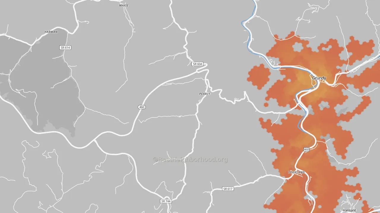 Bike Grade map of Pearly, VA