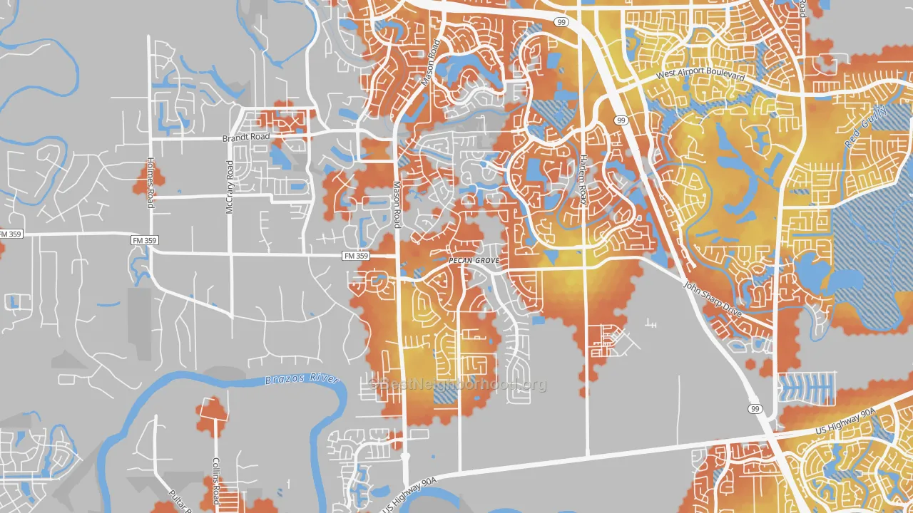 Bike Grade map of Pecan Grove, TX