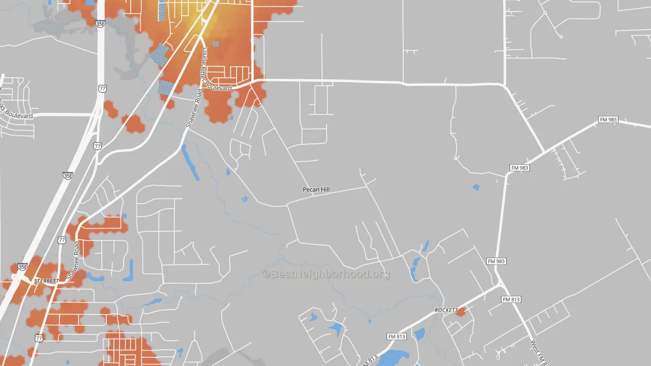 Bike Grade map of Pecan Hill, TX