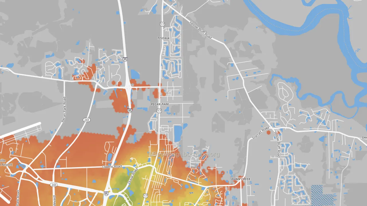 Bike Grade map of Pecan Park, Jacksonville, FL