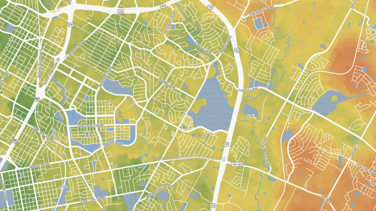 Bike Grade map of Pecan Springs Springdale, Austin, TX