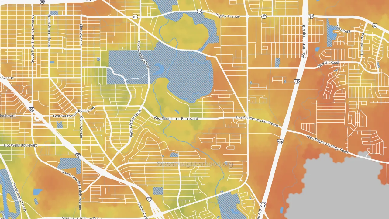Bike Grade map of Pecan Valley, San Antonio, TX